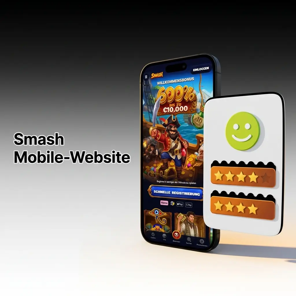 Smash Mobile-Website auf Smartphone mit Sportwetten und Casino-Spielen ohne App-Download