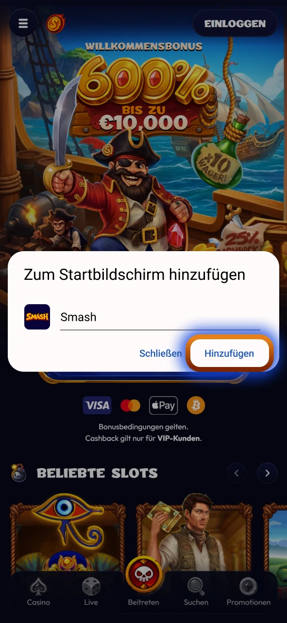 Bestätigen Sie die Installation der mobilen App auf Ihrem Android-Smartphone.