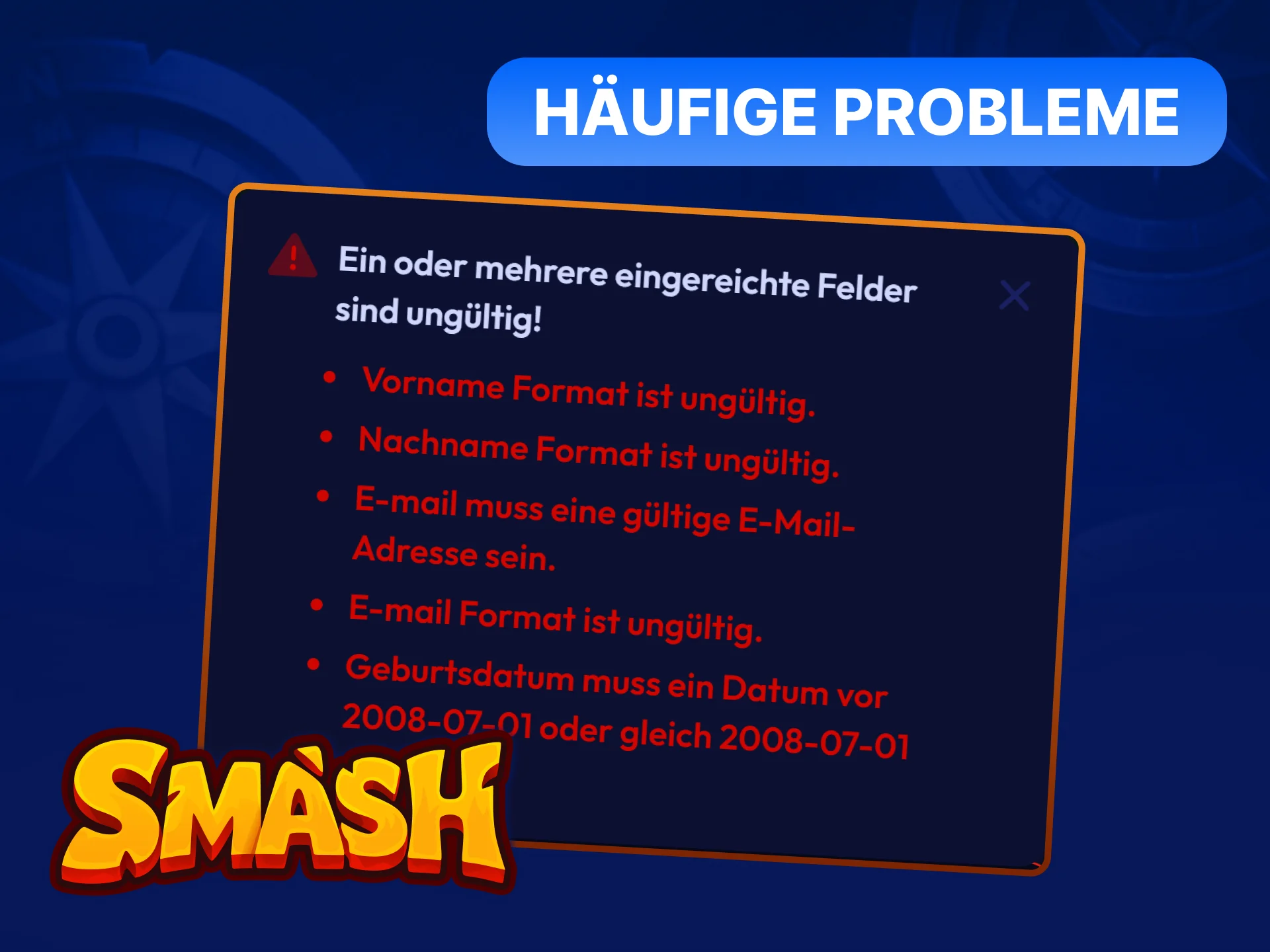 Häufige Registrierungsprobleme bei Smash und deren Lösungen: E-Mail, Verifikation, Sperrung.