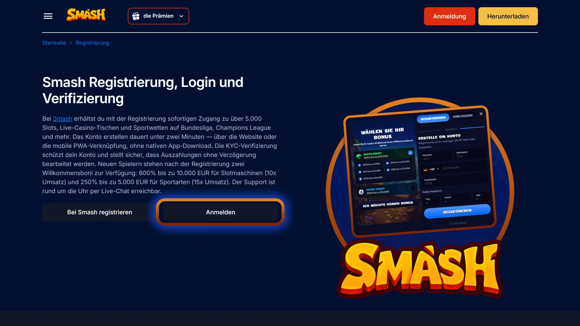 Öffnen Sie das Login-Fenster auf der offiziellen Smash Plattform.
