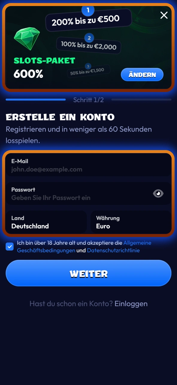 Tragen Sie Ihre persönlichen Daten in das mobile Smash Registrierungsfeld ein.