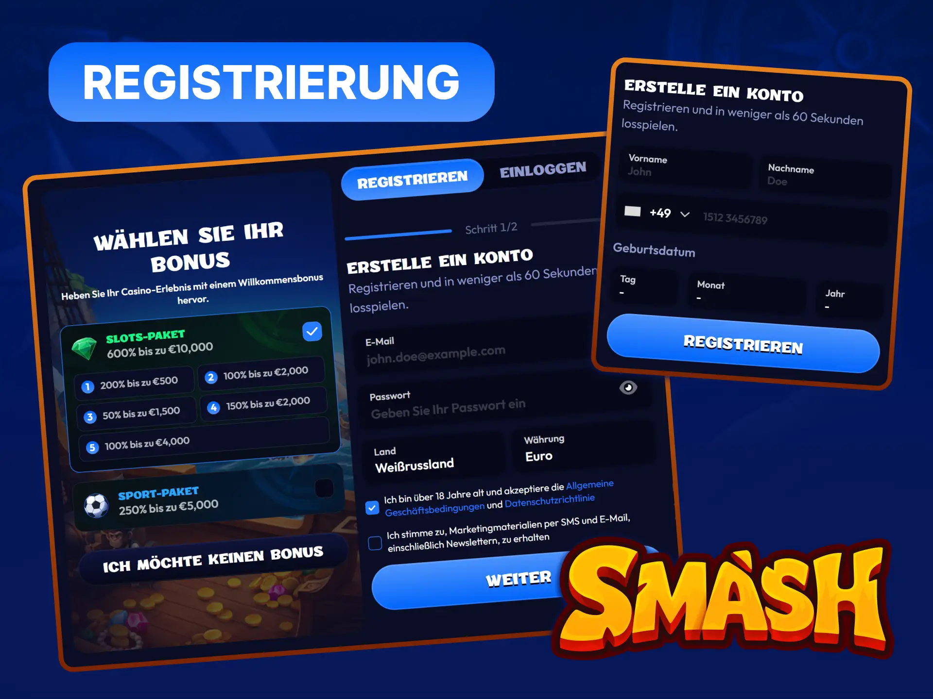 Smash Casino Registrierung: Schritt-für-Schritt Anleitung zur Kontoeröffnung in unter 3 Minuten.