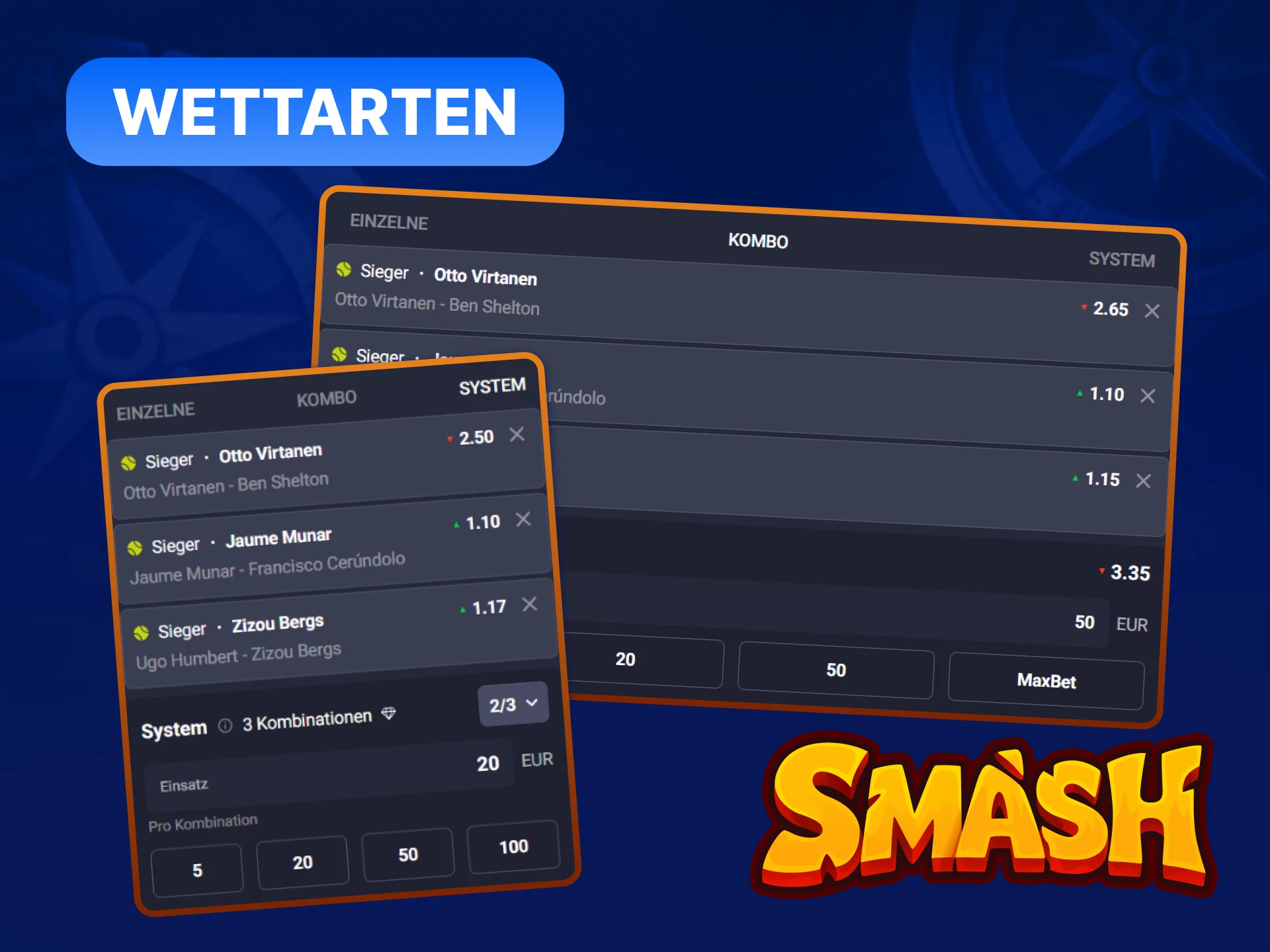 Smash Wettarten: Einzelwette, Kombiwette, Systemwette und Kettenwette im Überblick.